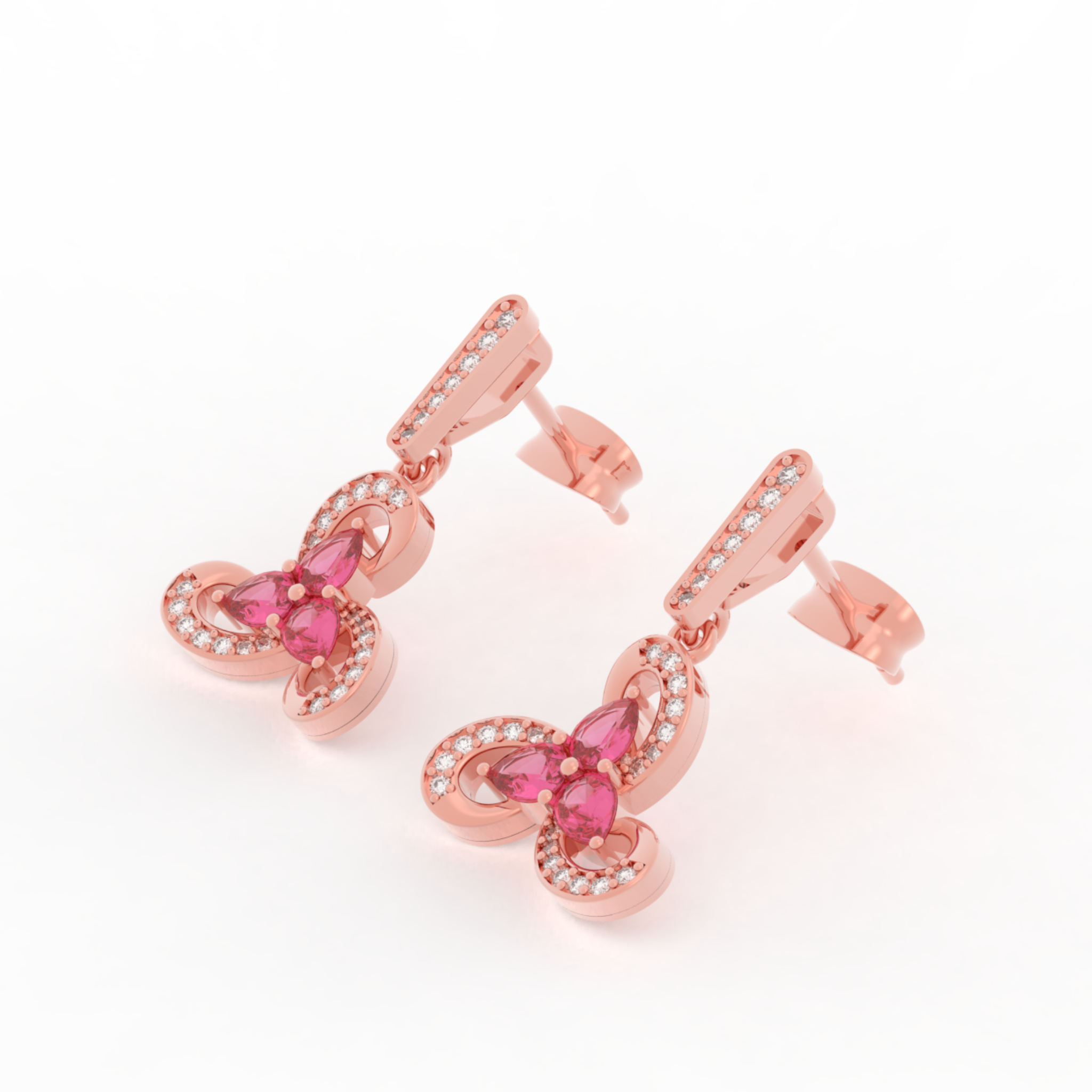 Vintage Ruby Flower Dangle Earrings, Hallmarked 925 Sterling Silver